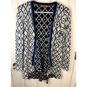 Belldini White/Grey Geometric Open Front Cardigan Sweater Size SMALL